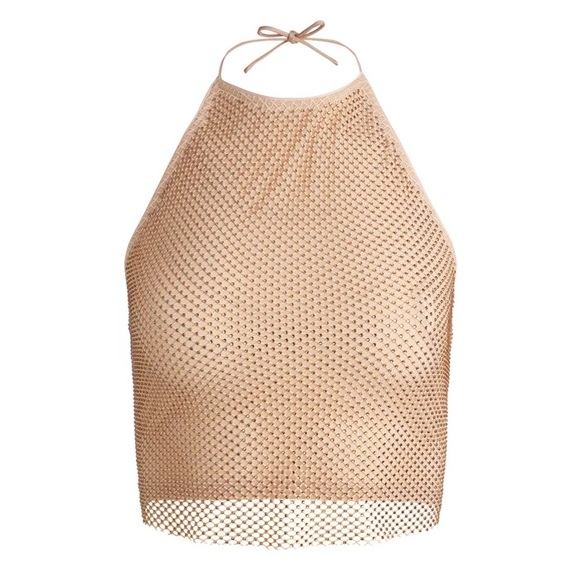 Alice + Olivia Jaymee Embellished Crystal Cropped Halter Top - Picture 3 of 7